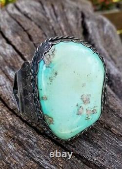 Glorious Old Pawn Vintage Navajo Sterling BIG SLAB Turquoise cuff Bracelet