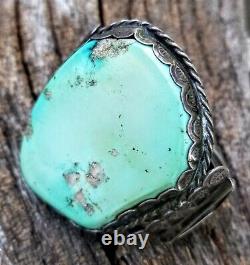 Glorious Old Pawn Vintage Navajo Sterling BIG SLAB Turquoise cuff Bracelet