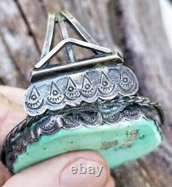 Glorious Old Pawn Vintage Navajo Sterling BIG SLAB Turquoise cuff Bracelet