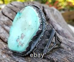 Glorious Old Pawn Vintage Navajo Sterling BIG SLAB Turquoise cuff Bracelet