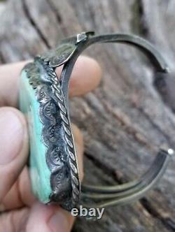 Glorious Old Pawn Vintage Navajo Sterling BIG SLAB Turquoise cuff Bracelet