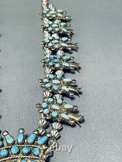 Gold And Silver Vintage Navajo Turquoise Hogan Sterling Squash Blossom Necklace