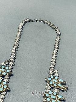Gold And Silver Vintage Navajo Turquoise Hogan Sterling Squash Blossom Necklace