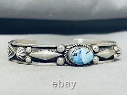 Golden Hills Turquoise! Albert Jake! Vintage Navajo Sterling Silver Bracelet