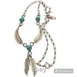 Gorgeous Vintage Navajo Feather Turquoise Sterling Silver Necklace