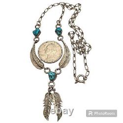 Gorgeous Vintage Navajo Feather Turquoise Sterling Silver Necklace