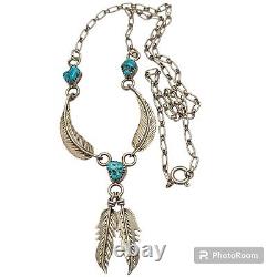 Gorgeous Vintage Navajo Feather Turquoise Sterling Silver Necklace