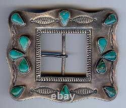 Great Large Vintage Navajo Indian Silver Turquoise Belt Buckle