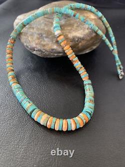 Green Turquoise Heishi Sterling Silver Orange Spiny Oyst Necklace Graduate 11774