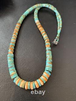 Green Turquoise Heishi Sterling Silver Orange Spiny Oyst Necklace Graduate 11774