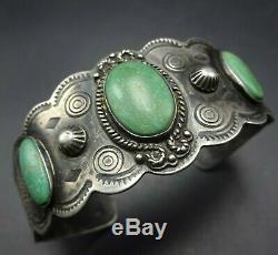 HARVEY ERA Vintage NAVAJO Hand-Stamped Sterling Silver TURQUOISE Cuff BRACELET