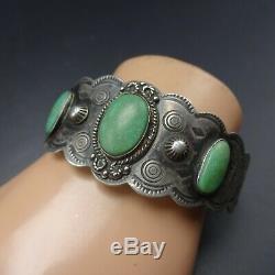 HARVEY ERA Vintage NAVAJO Hand-Stamped Sterling Silver TURQUOISE Cuff BRACELET