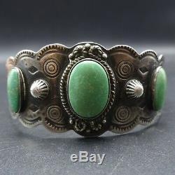 HARVEY ERA Vintage NAVAJO Hand-Stamped Sterling Silver TURQUOISE Cuff BRACELET