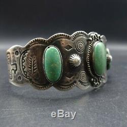 HARVEY ERA Vintage NAVAJO Hand-Stamped Sterling Silver TURQUOISE Cuff BRACELET