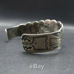 HARVEY ERA Vintage NAVAJO Hand-Stamped Sterling Silver TURQUOISE Cuff BRACELET