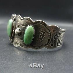 HARVEY ERA Vintage NAVAJO Hand-Stamped Sterling Silver TURQUOISE Cuff BRACELET