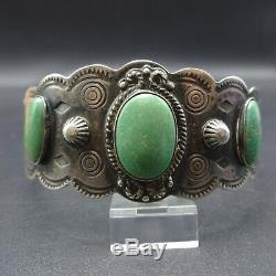 HARVEY ERA Vintage NAVAJO Hand-Stamped Sterling Silver TURQUOISE Cuff BRACELET