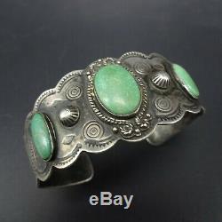 HARVEY ERA Vintage NAVAJO Hand-Stamped Sterling Silver TURQUOISE Cuff BRACELET