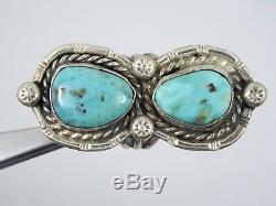 HEAVY VINTAGE OLD PAWN NAVAJO DOUBLE TURQUOISE STERLING RING sz 6.5 / 13.3g