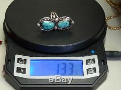 HEAVY VINTAGE OLD PAWN NAVAJO DOUBLE TURQUOISE STERLING RING sz 6.5 / 13.3g