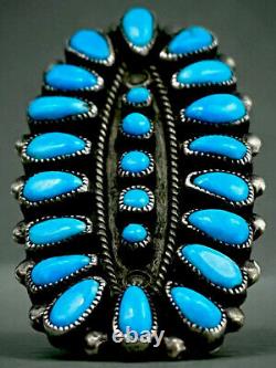 HUGE 2 LONG Vintage Navajo Sterling Silver Turquoise Cluster Ring GORGEOUS