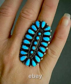 HUGE 2 LONG Vintage Navajo Sterling Silver Turquoise Cluster Ring GORGEOUS