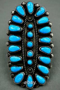 HUGE 2 LONG Vintage Navajo Sterling Silver Turquoise Cluster Ring GORGEOUS