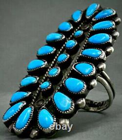 HUGE 2 LONG Vintage Navajo Sterling Silver Turquoise Cluster Ring GORGEOUS