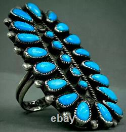 HUGE 2 LONG Vintage Navajo Sterling Silver Turquoise Cluster Ring GORGEOUS