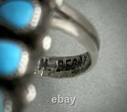 HUGE 2 LONG Vintage Navajo Sterling Silver Turquoise Cluster Ring GORGEOUS