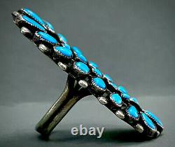 HUGE 2 LONG Vintage Navajo Sterling Silver Turquoise Cluster Ring GORGEOUS