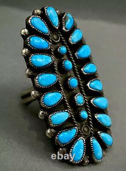 HUGE 2 LONG Vintage Navajo Sterling Silver Turquoise Cluster Ring GORGEOUS