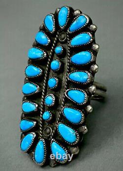 HUGE 2 LONG Vintage Navajo Sterling Silver Turquoise Cluster Ring GORGEOUS