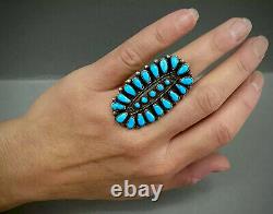 HUGE 2 LONG Vintage Navajo Sterling Silver Turquoise Cluster Ring GORGEOUS