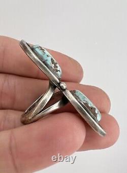 HUGE 2 Vtg Navajo Sterling Silver Dry Creek Turquoise Stamped Ring 17.5g