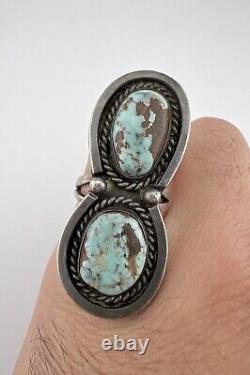 HUGE 2 Vtg Navajo Sterling Silver Dry Creek Turquoise Stamped Ring 17.5g