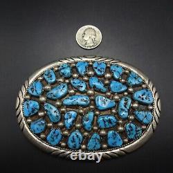 HUGE HEAVY 141g Vintage NAVAJO Sterling Silver TURQUOISE CLUSTER BELT BUCKLE