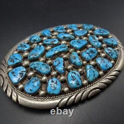 HUGE HEAVY 141g Vintage NAVAJO Sterling Silver TURQUOISE CLUSTER BELT BUCKLE