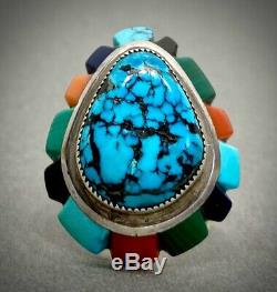 HUGE LOLOMA Style Vintage Navajo Sterling Silver Gem Spiderweb Turquoise Ring