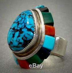 HUGE LOLOMA Style Vintage Navajo Sterling Silver Gem Spiderweb Turquoise Ring