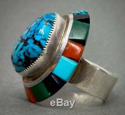 HUGE LOLOMA Style Vintage Navajo Sterling Silver Gem Spiderweb Turquoise Ring