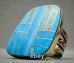 HUGE Large Vintage Navajo Native American Sterling Silver Turquoise Inlay Ring