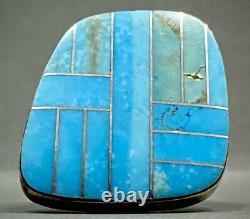 HUGE Large Vintage Navajo Native American Sterling Silver Turquoise Inlay Ring