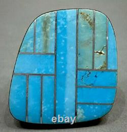 HUGE Large Vintage Navajo Native American Sterling Silver Turquoise Inlay Ring