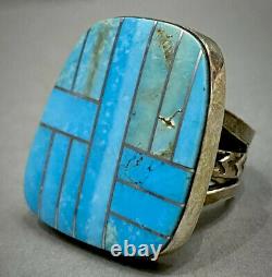 HUGE Large Vintage Navajo Native American Sterling Silver Turquoise Inlay Ring