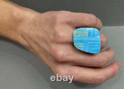HUGE Large Vintage Navajo Native American Sterling Silver Turquoise Inlay Ring