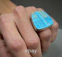 HUGE Large Vintage Navajo Native American Sterling Silver Turquoise Inlay Ring