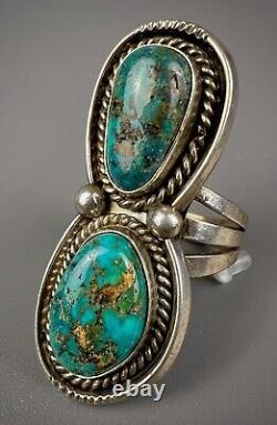 HUGE Long Vintage Navajo Sterling Silver Turquoise Chrysocolla Ring COLORFUL