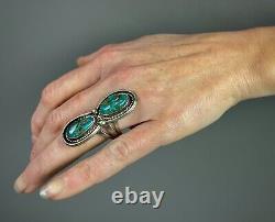 HUGE Long Vintage Navajo Sterling Silver Turquoise Chrysocolla Ring COLORFUL