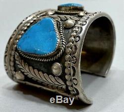 HUGE OLD Vintage Navajo Sterling Silver And Turquoise Graduating Cuff Bracelet